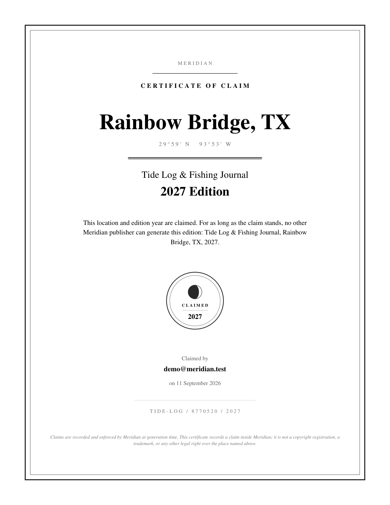 Certificate of claim